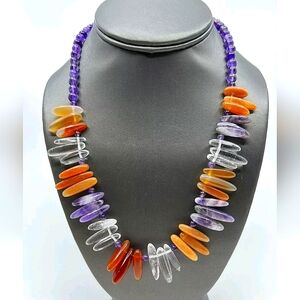 Jay King DTR 925 Sterling Silver Amethyst Clear Quartz & Carnelian Necklace 19"